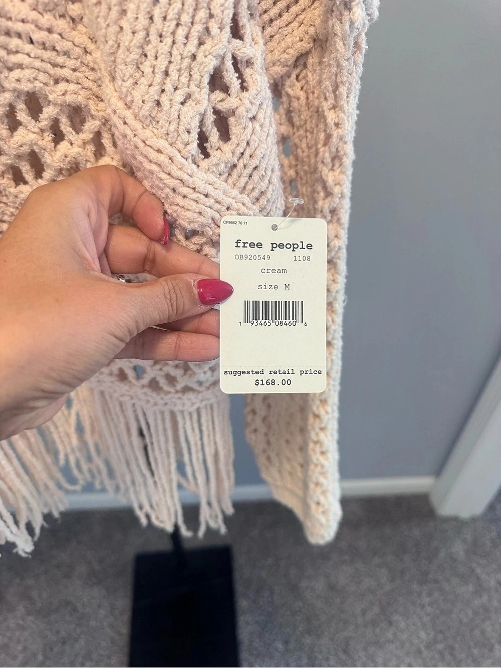 Free People Crochet Fringe Sweater Cream Size Medium NWT - Picture 4 of 4